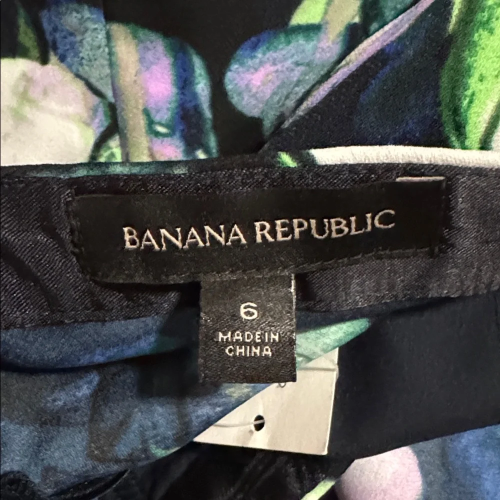 Banana Republic Floral Watercolor Print Midi Skirt Navy A-Line Career NWT-6